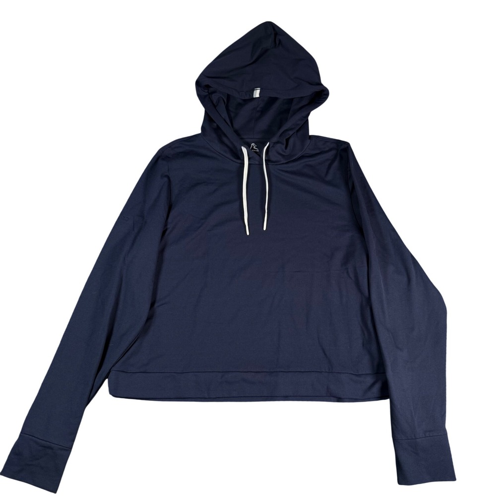 Rhoback Performance Hoodie Women Large Navy Blue Stretch Activewear Pullover